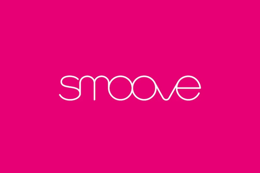 Smoove logo in white with hot pink background