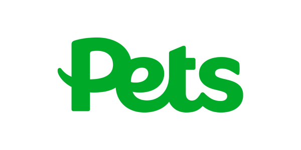 Green writing 'Pets' Pets at Home logo on white background