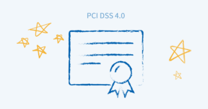 PCI DSS 4.0 certificate with badge and yellow stars