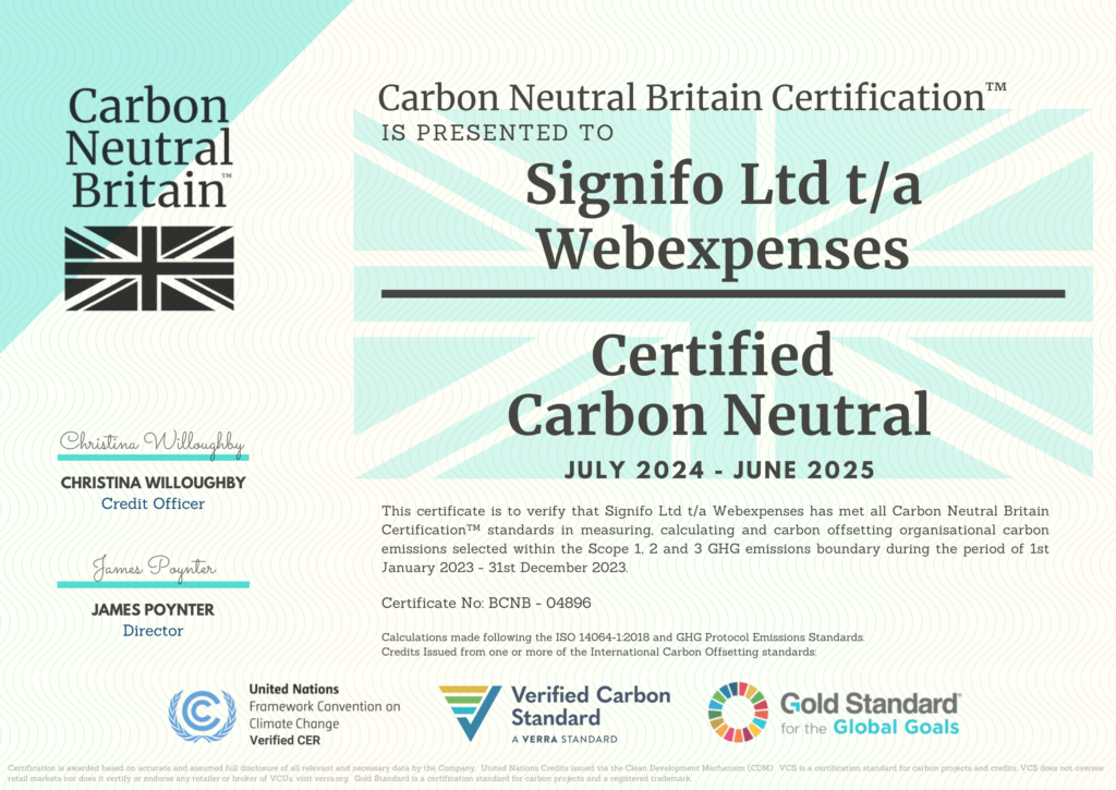 Webexpenses achieves Carbon Neutral Certification - Signifo Ltd in 2024